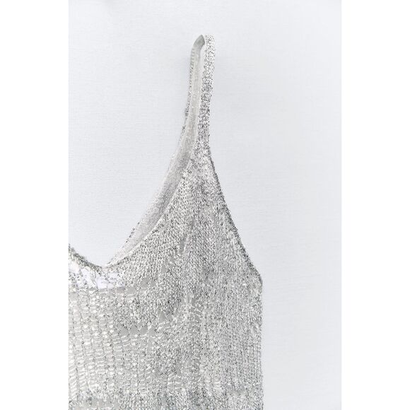 ZARA METALLIC THREAD KNIT SLIP DRESS - Picture 9 of 10